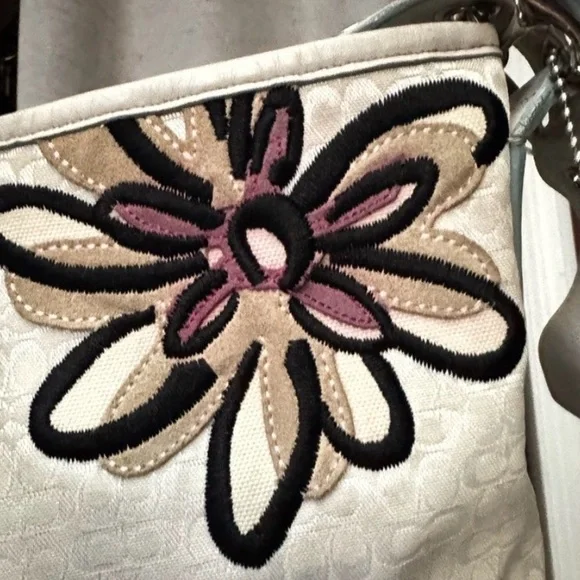 Coach '07 Y2K Suede Flowers & Embroidered Bee White Mini C Jacquard Shoulder Bag - Picture 11 of 14